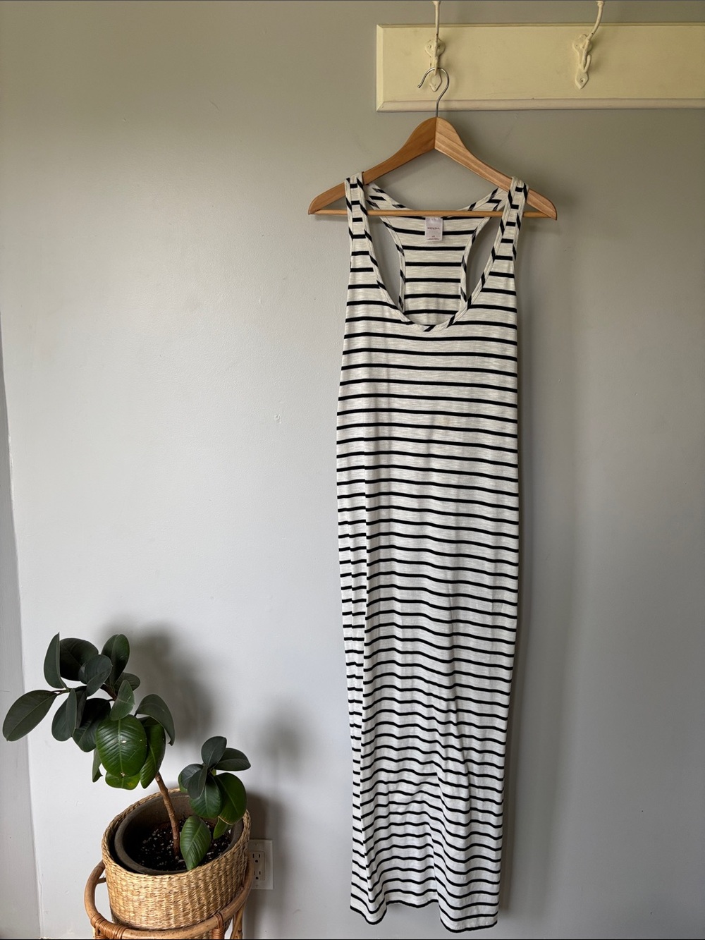 Merona Black & White Striped Racerback Maxi Dress Double Slit L | Coastal Summer